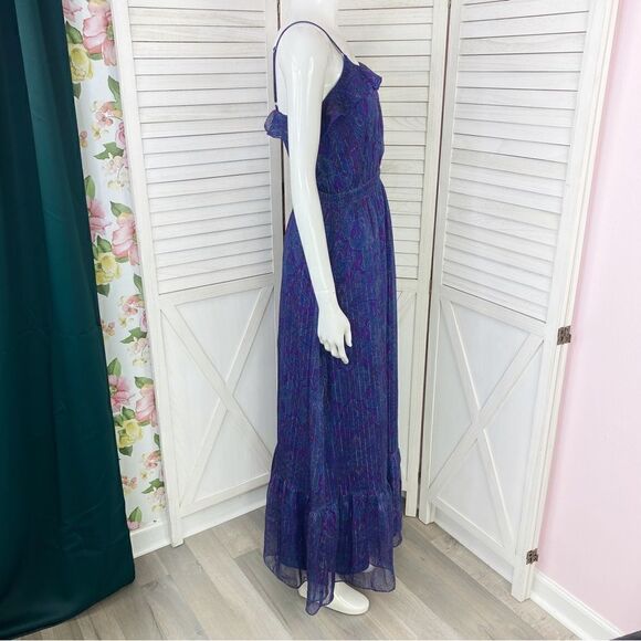 Express Paisley Tiered Ruffle Sleeveless Maxi Dress Purple Small - Picture 3 of 11